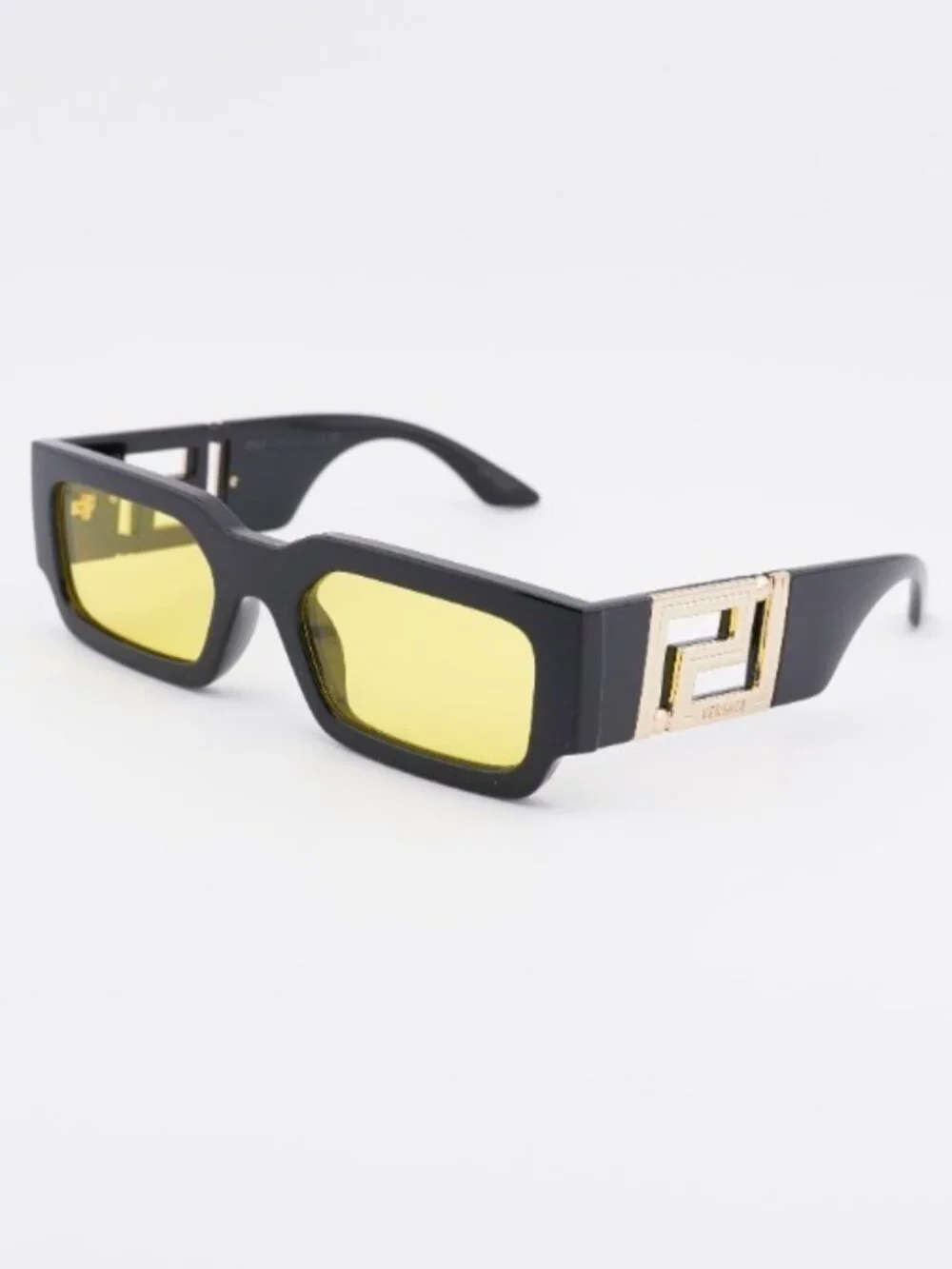 Versace VE4506U GB1/85 Sunglasses Black Rectangle Frame, Yellow Lenses